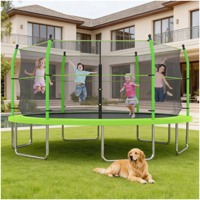 Trampoline de 16 pi avec échelle et filet d'enclos pour enfants et adultes, trampoline d'extérieur robuste de 16 pi pour la cour