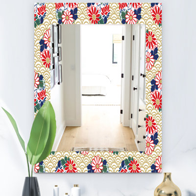 Miroir de salle de bain bohémien et éclectique/meuble-lavabo à motif floral japonais