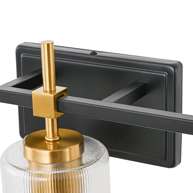 Aviara Lights Dimmable Bathroom Vanity Light Modern Wall Sconce With Ribbed Galss Shade, Ribbed Glass, Matte Black/Gold