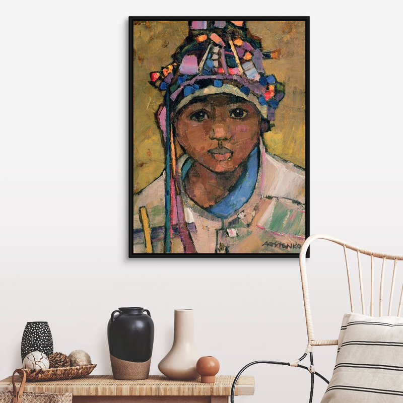 Portrait d'un garçon par Anna Kostenko - reproduction sur toile, H 42 po x l 32 po x P 1,75 po, Cadre noir