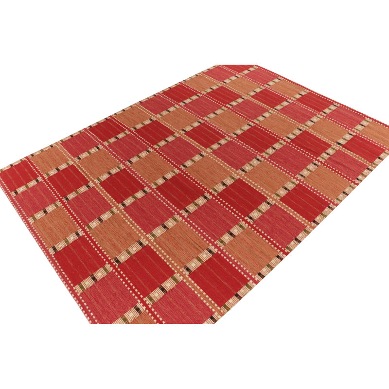 Scandinavian Rug In Red Pink, Beige Geometric Pattern By Rug & Kilim, Rectangle 10' x 14'