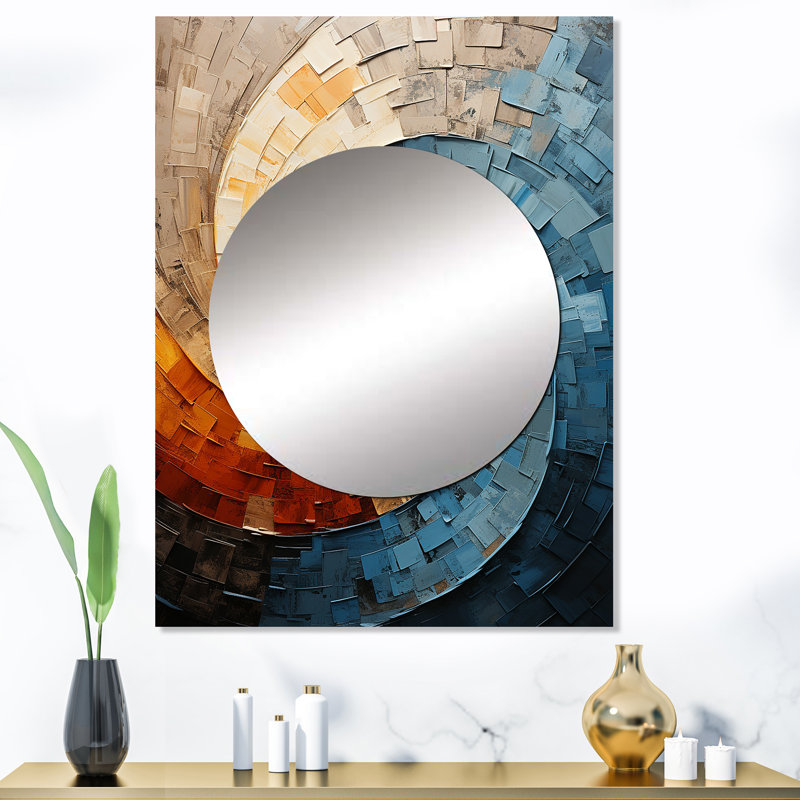 Lughaidh Collaged Spiral - Abstract Spirals Decorative Mirror, Teal Wall Mirror, Printed Metal Art, 40" x 30"