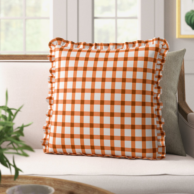 Zeppelin Plaid Cotton Reversible Throw Pillow, 18" x 18", Down, Orange Plaid