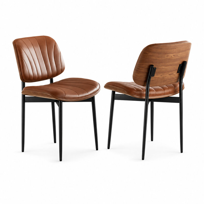  Ensemble de 2 chaises de salle à manger en similicuir de style moderne Mid-Century avec structure en bois pour les salles à manger, les cuisines et les salons