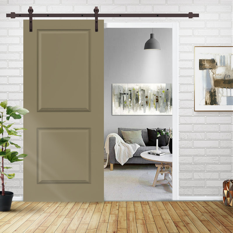 Porte de grange lambrissée peinte en bois et en métal avec trousse de quincaillerie d'installation, 36 po x 84 po, Vert olive