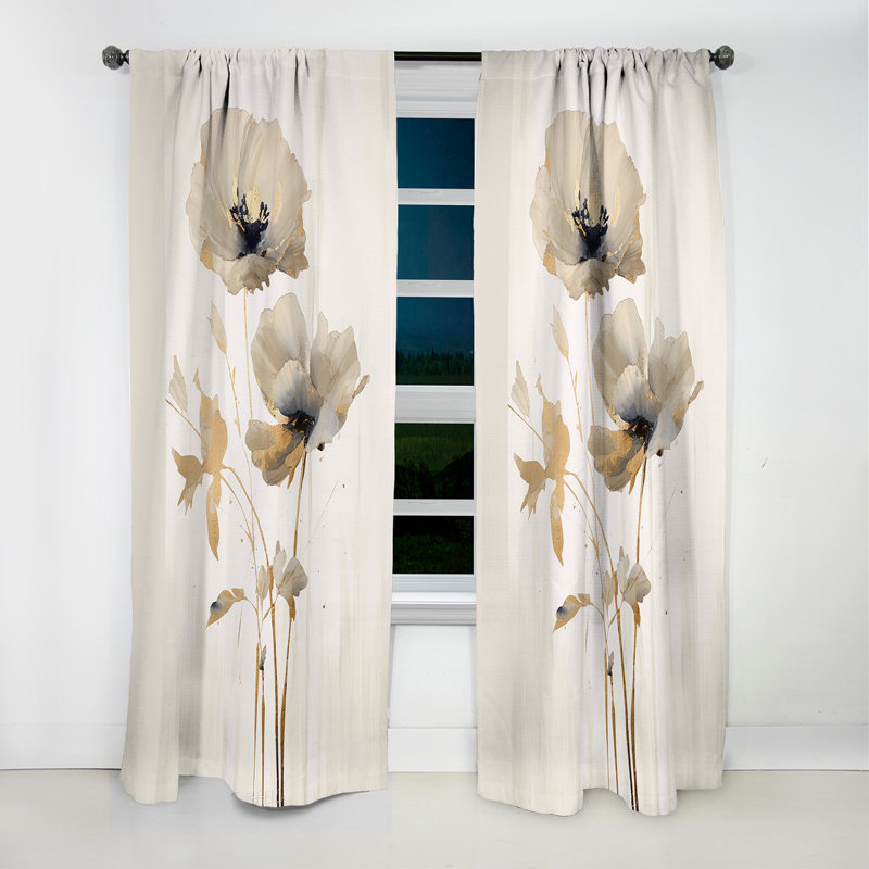 Cream Vibrant Poppies I - Floral Curtain - Blackout Floral Curtain - 1 Panels, 52" W x 63" L