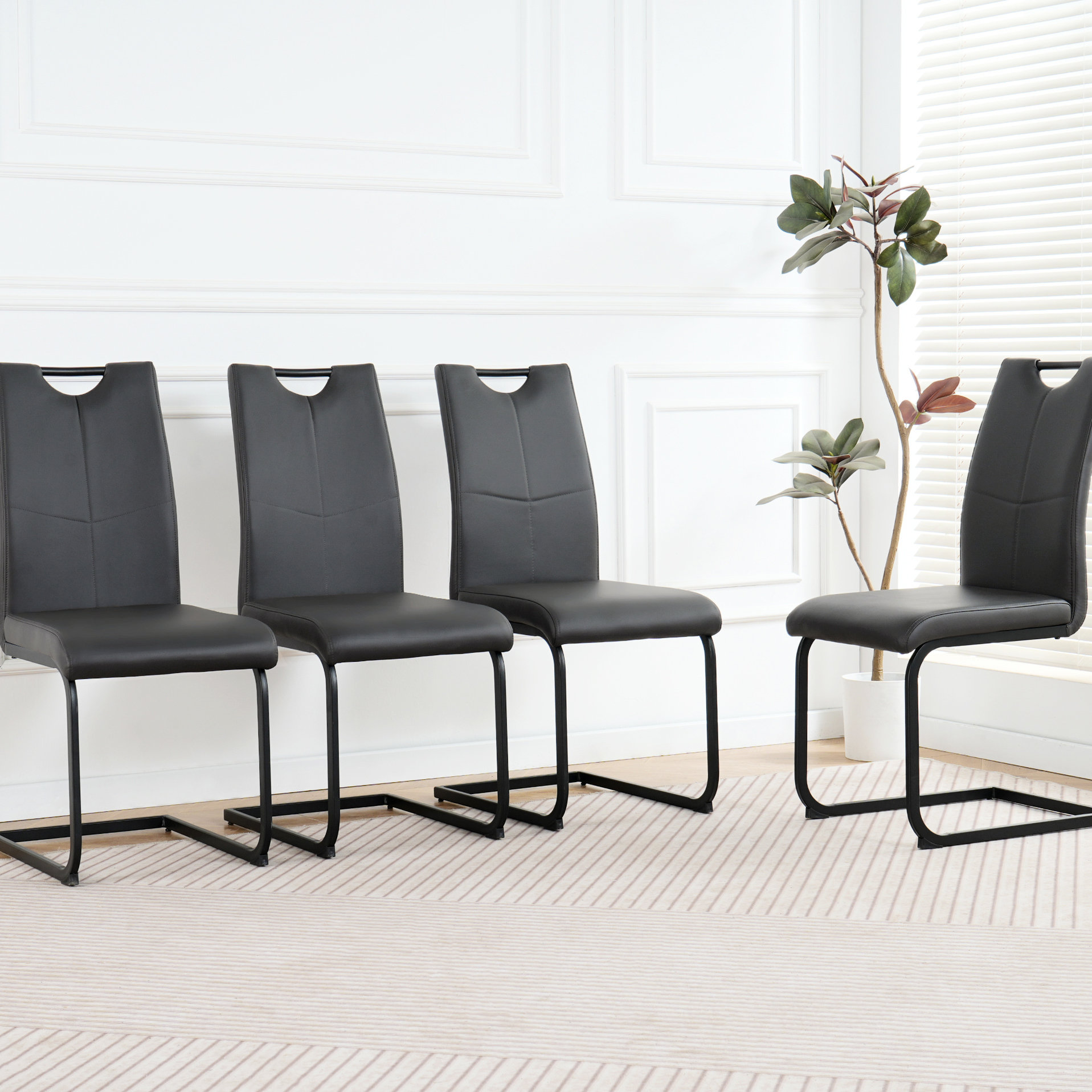 Ivy Bronx Modern Charcoal Pu Chairs - Ergonomic With Curved Lines ...