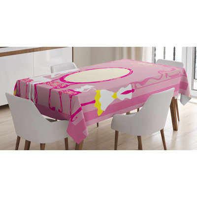 Ambesonne Fashion Tablecloth, Lady Sitting In Front Of French Cosmetic Make-Up Mirror Furniture Dressy Design, Rectangular Table Cover For Dining Room Kitchen Decor, 52" X 70", Yellow Pink