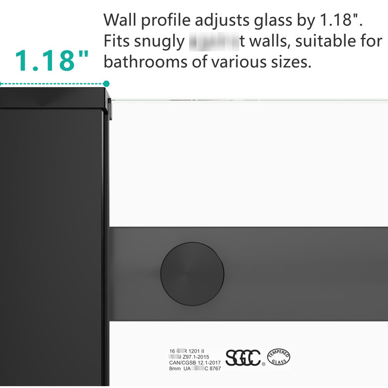 Sliding Shower Door Enclosure, 56 - 60"W X 76"H, Tempered Glass, Matte Black Hinges, Smooth Track, Easy Clean Finish, Bathroom Redesign Concept Glass Door, Pull Handle, Action, Renovation Option