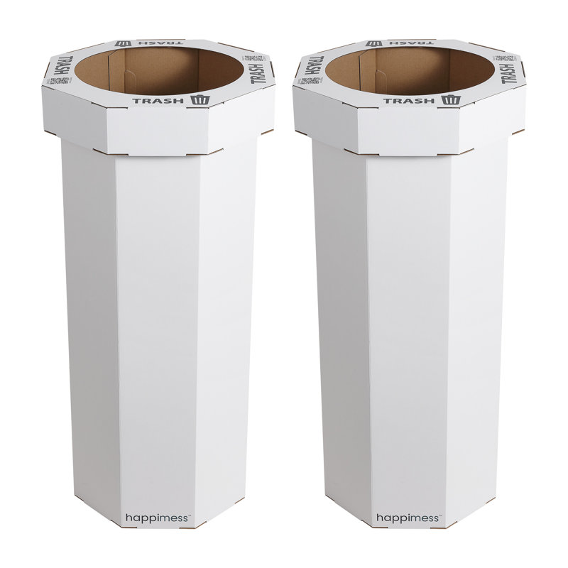 Poubelle et bac de recyclage en carton ondulé jetable classique classique 25 gallons Fleur, Blanc coton