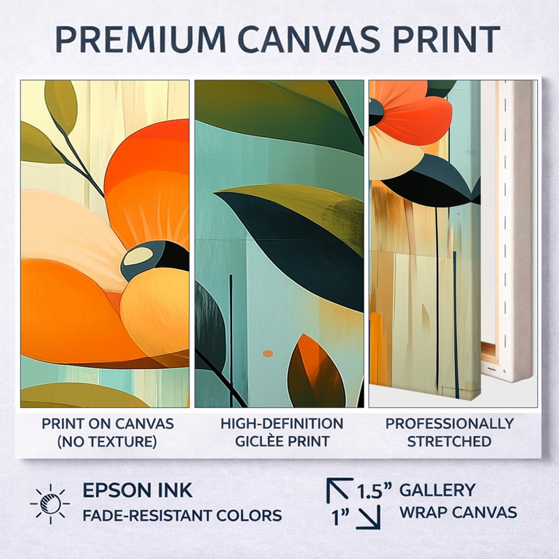 Orange bleu Campton II - décoration murale florale orange, impressions encadrées colorées, H 32 po x l 16 po