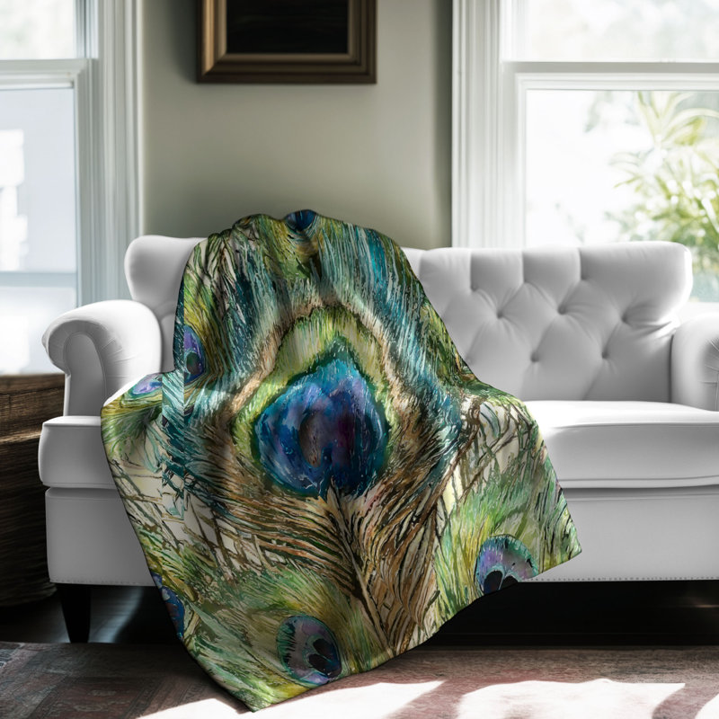 Motif Groovy - 1 pièce Sherpa Premium, Lit simple, Imprimé animal vert clair / bleu