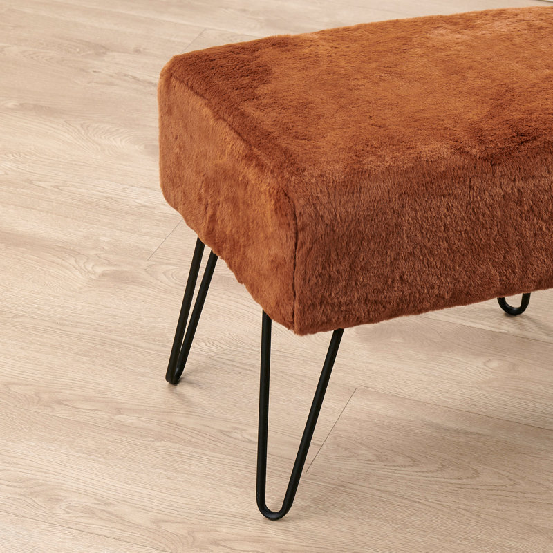 Romulus Upholstered Ottoman, Umber Faux Fur
