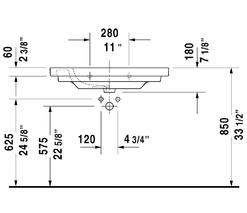 D-Code Ceramic Wall Mount Bathroom Sink with Overflow