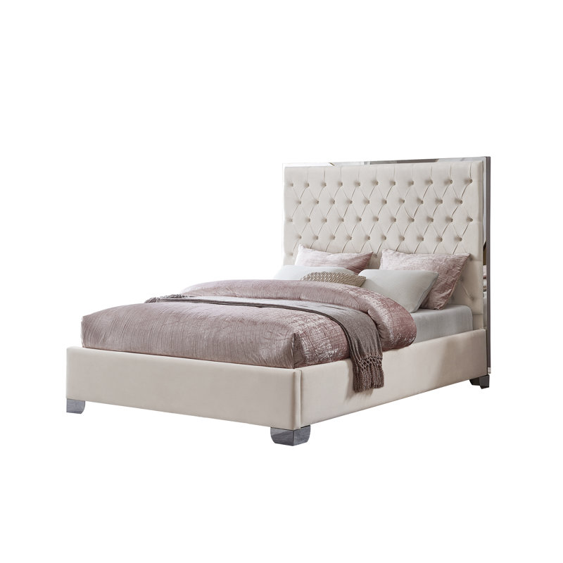 Lit plateforme tapissier Jeslene Kolab, Grand, Blanc cassé