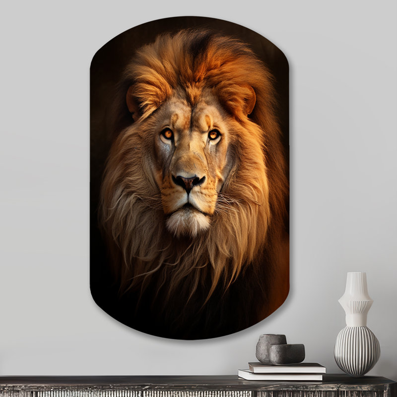 Décoration murale lion en forme de cylindre majestueux lion royal, H 31 po x l 19 po
