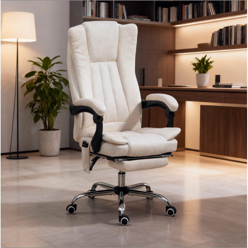 Fauteuil de massage, fauteuil inclinable avec hauteur réglable et repose-pieds, Blanc