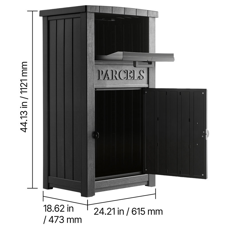 Package Delivery Box for Outside 44.13 in Large Parcel Drop Box Black, for Porch, Curbside & House Storage, Lockable Anti-Theft Waterproof Weatherproof, Thick PP Secure Mailbox for Outdoor Use