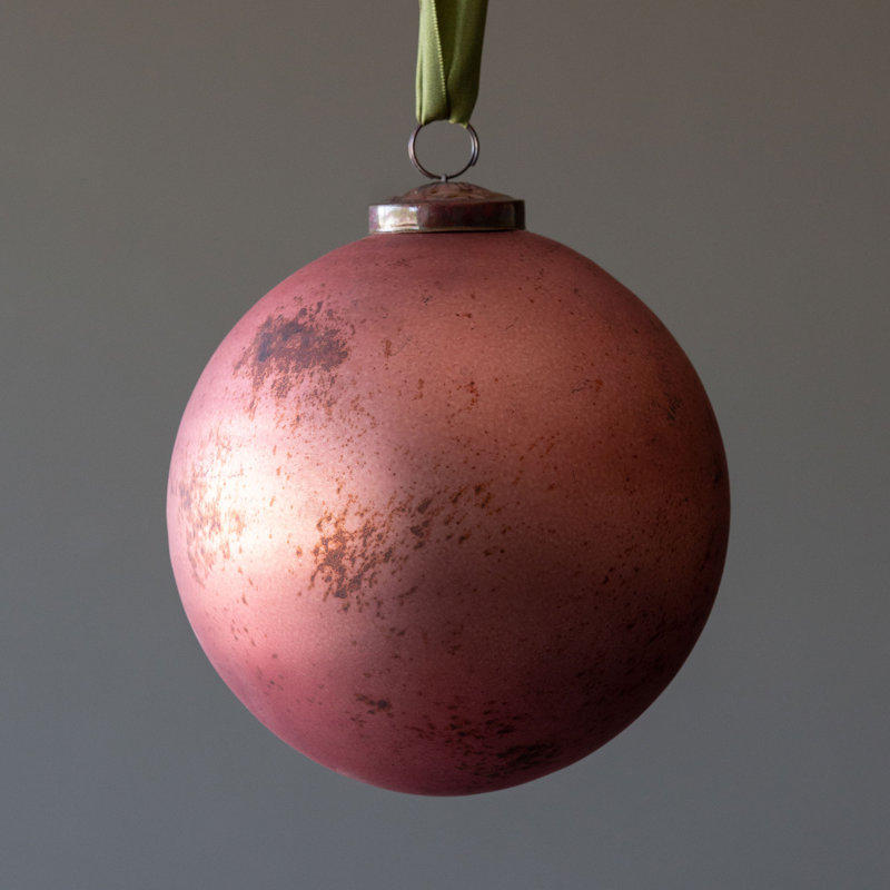 Antique Glass Ball Ornament, Matte Rose, 7.25" H x 5.75" W x 5.75" D