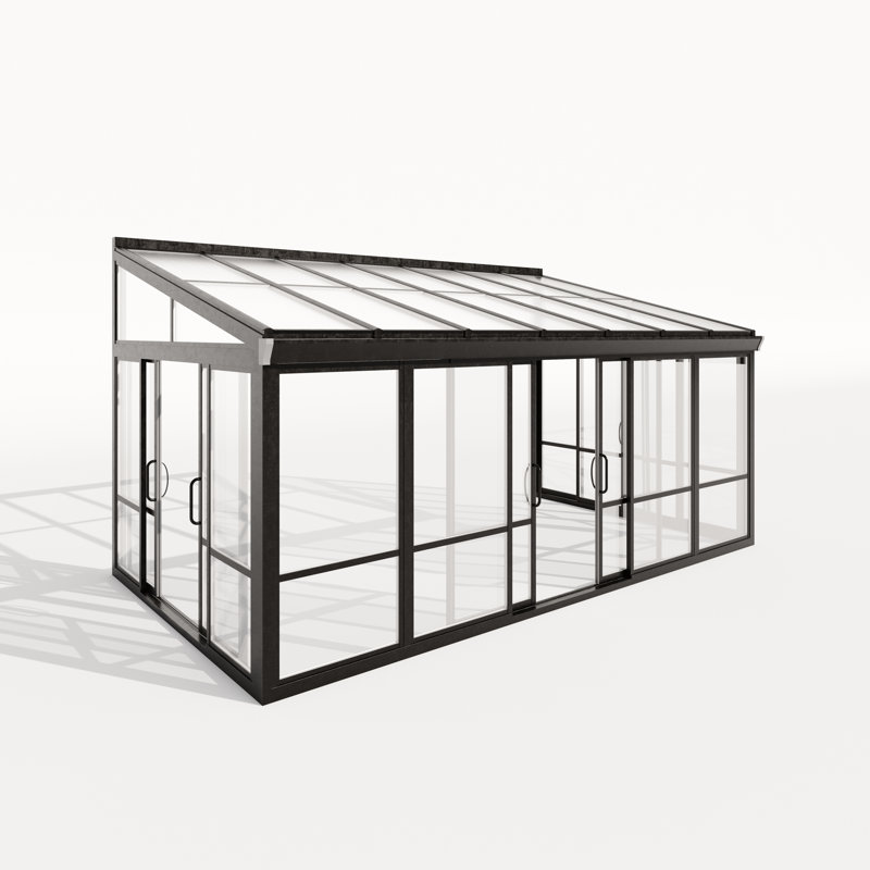  16' Wide Real Glass Sunroom Greenhouse Patio Addition In –Tempered Glass & Aluminum Frame, Black