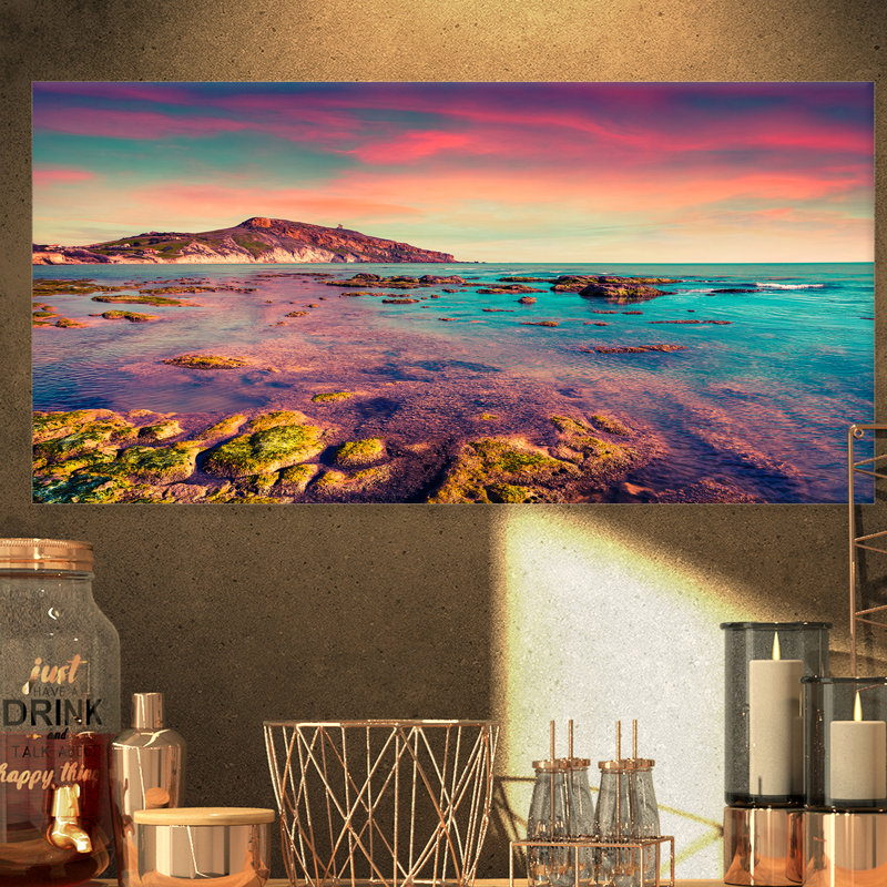 «Risa Giallonardo Beach Colorful Sunset», impression, H 16 po x l 32 po x P 1 po, Toile tendue