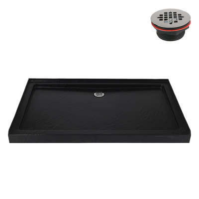 Streamline 60 in. x 36 in. Alcove Acrylic Shower Base in Matte Black with Center Drain, Drain Included