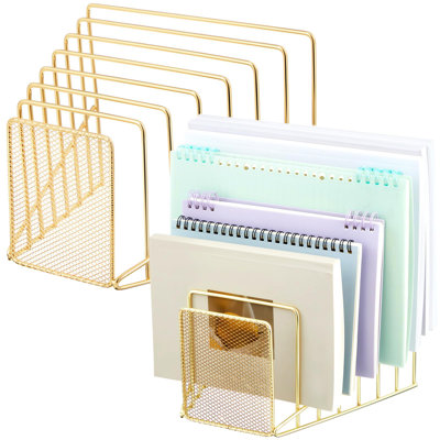 Set Of 2 7-Section Wire File Organizer For Desk Metal Mesh Incline Holder Letter Magazine Paper Sorter
