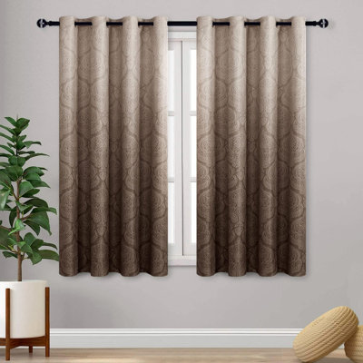 2 Panels Ombre Blackout Curtains for Bedroom - Damask Patterned Thermal Insulated Grommet Curtains, Gradient Window Curtain Panels for Living Room Decoration