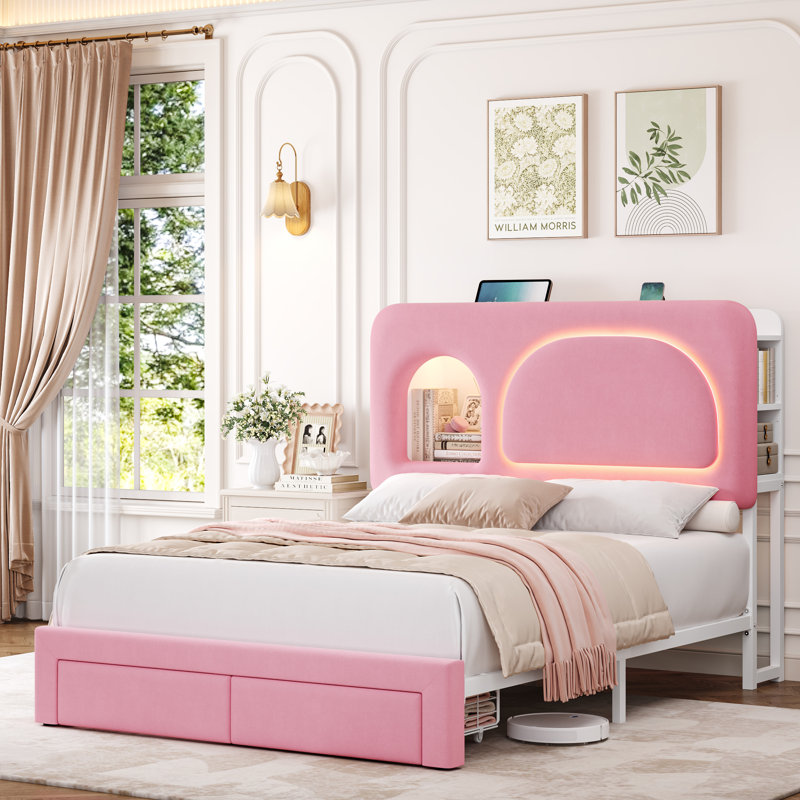 Lit avec rangement Arch, Lit double, Rose