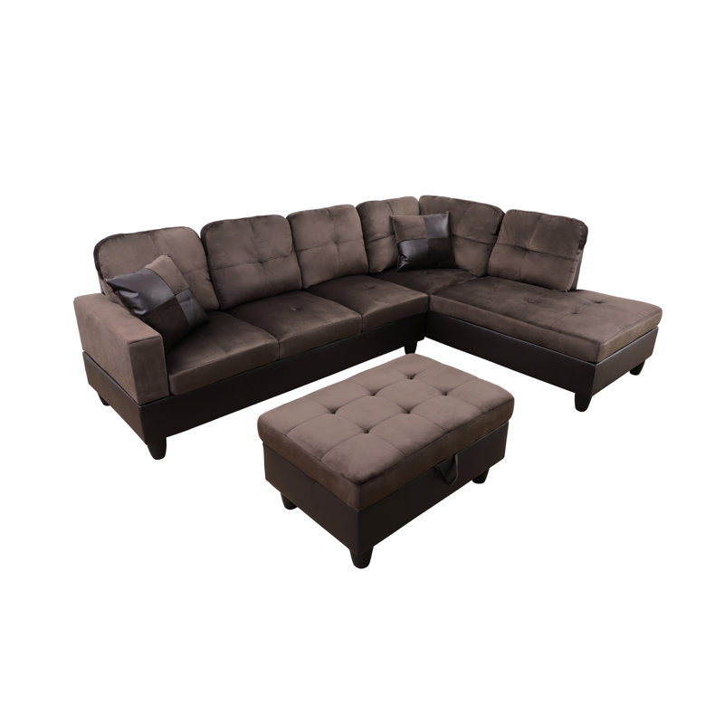 Kaneisha Upholstered L-Shaped Sectional, Espresso Microfiber, Right Hand Facing