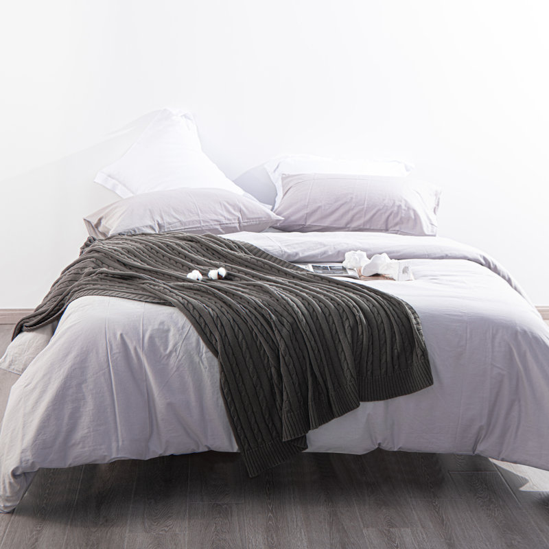Jeté tricoté, jeté 100% pur coton, lavable à la machine, confortable - NTBAY, Gris, L 67 po x l 51 po