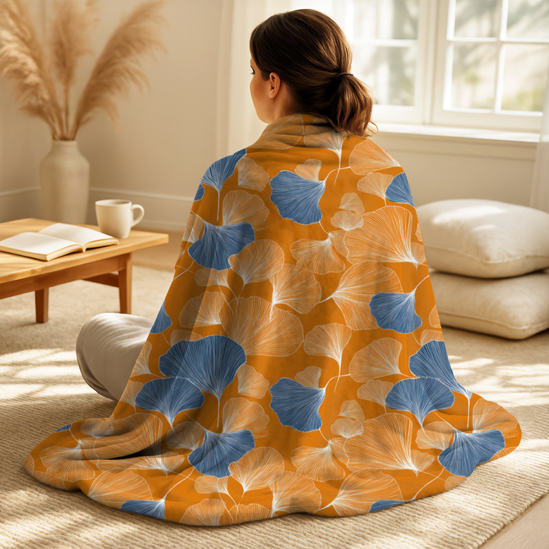 Coquillages de plage - couverture chaude abstraite, jeté douillet, Orange/Blue Nautical & Beach 2