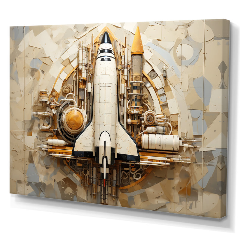 Navette spatiale rétro voyage cosmique, Toile tendue, H 30 po x l 40 po x P 1,5 po