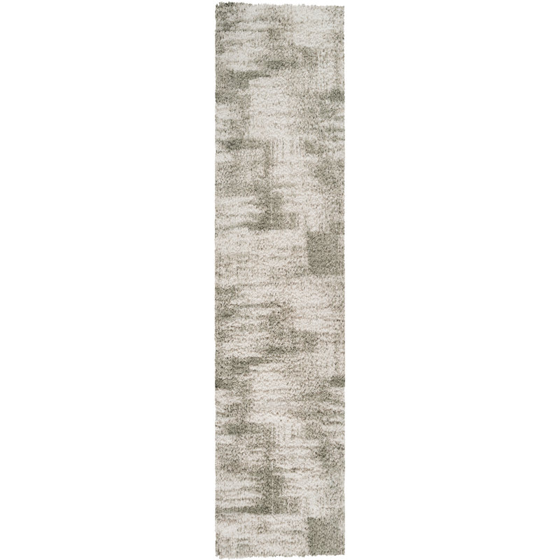 Haven Green & Beige Abstract Shag Modern Rug, Green/Beige, 2'6" x 8'0"