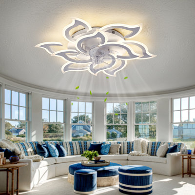 White LED Ceiling Fan Light with Remote & App Control, 6 Speeds, Dimmable, Silent Motor, 3 Colour Modes, Timer Function, Modern Flush Mount for Bedroom/Living Room
