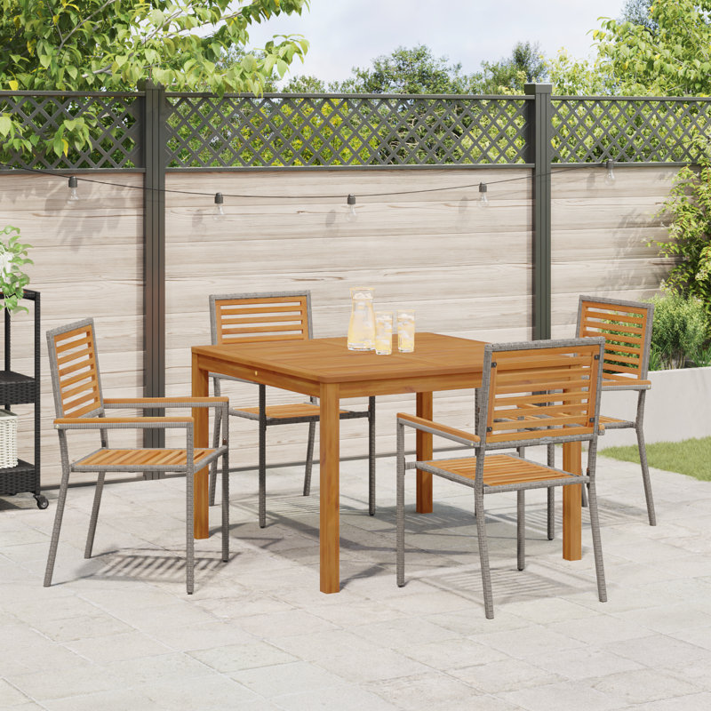 4 - Person Solid Wood Patio Dining Set Square Table