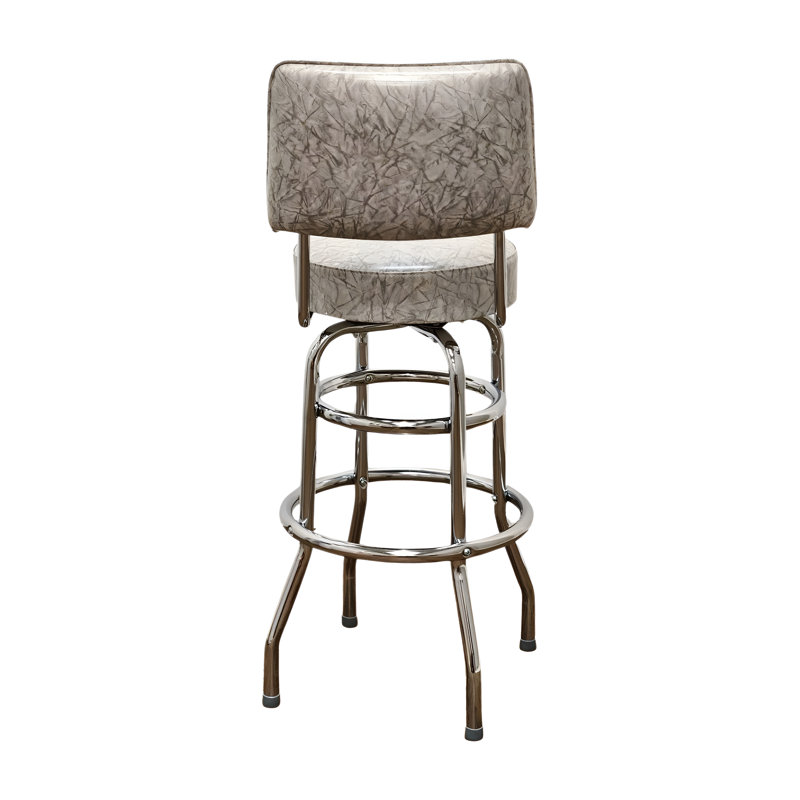 Retro Home Chrome Upholstered Swivel Counter And Bar Stool With Back, Gray, Bar Stool (30” Seat Height)