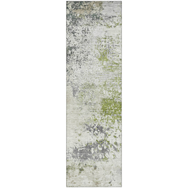 Premium Machine Washable Mayfield AMF2070 Abstract Rug, 2'3" x 7'6" Runner, Linen