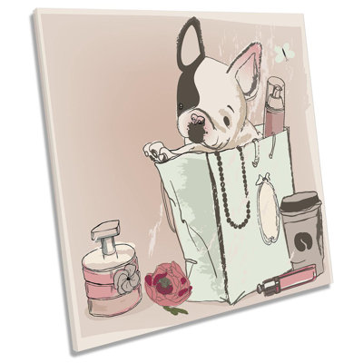 Z2517 Cute French Bulldog Shopping Picture - Wrapped Canvas Art Prints