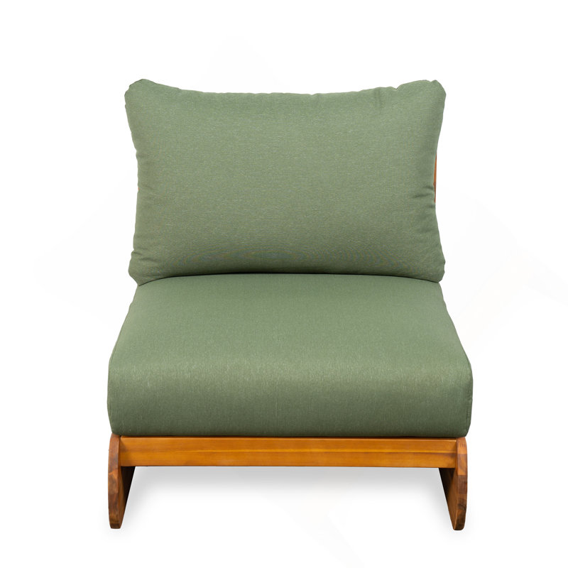 Fauteuil club de patio en acacia Lazy, vert, Coussin vert / structure en teck
