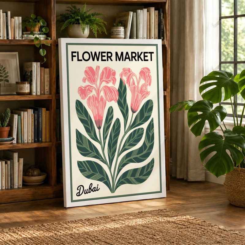 Flower Market Dubai Botanical - Wrapped Canvas, 30x20 - 76.2 x 50.8 cm, Sage Border