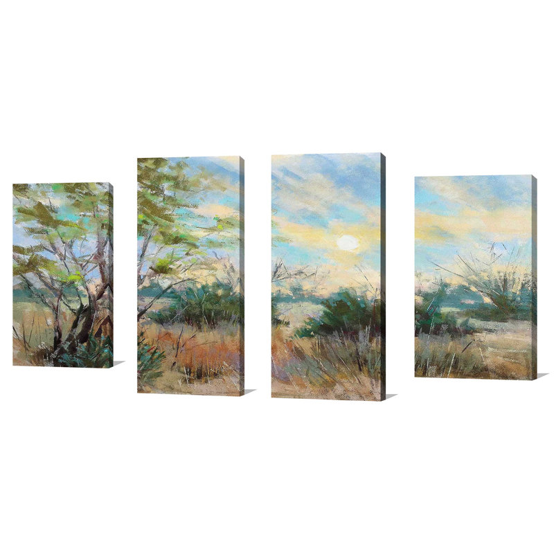 "Texas Sunrise" par Nancie King Mertz, ensemble de 4 reproductions sur toiles, H 30 po x l 56 po x P 1 po