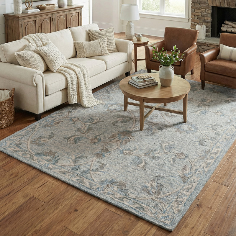 Tapis décoratif en laine naturel fabriqué à la main Munz, Rectangulaire 2 pi x 3 pi