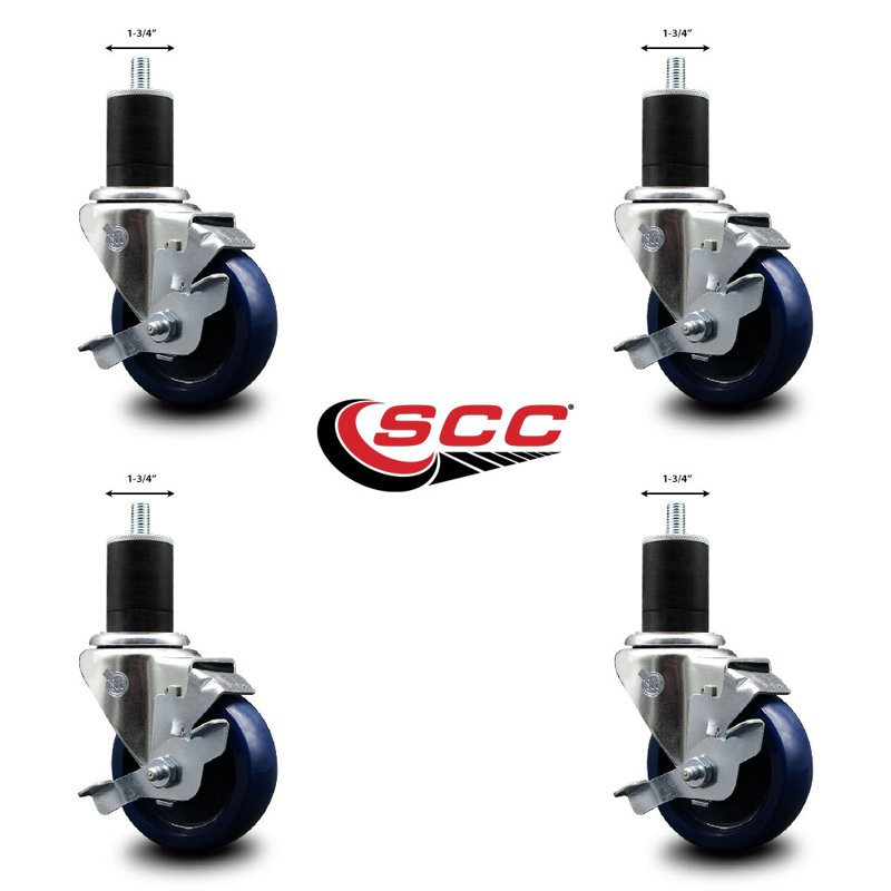 Ensemble de roulettes extensibles solides en poly pivotant avec frein SCC TLB 3,5 po x 1-3 / 4 po