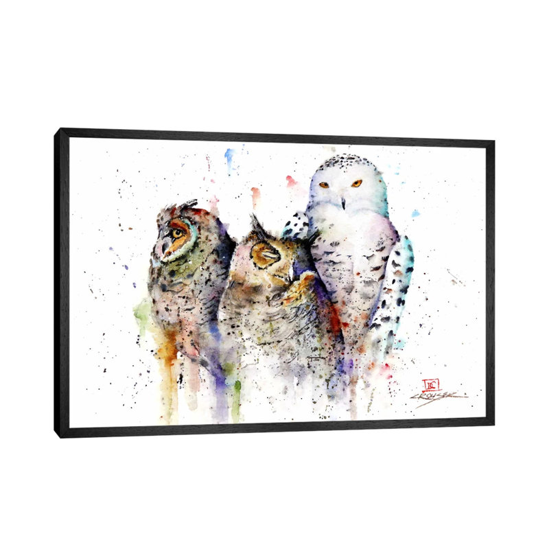 Owls Don't Sleep by Dean Crouser - Floater Frame Painting on Canvas, Black