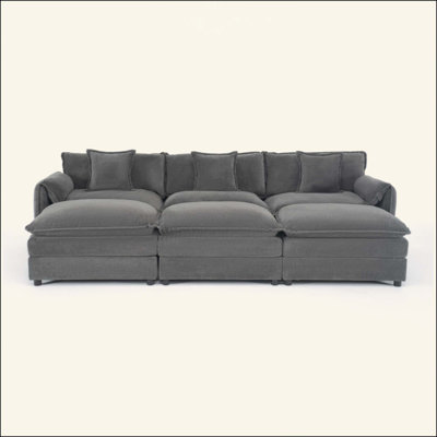 Canapé-lit modulaire surdimensionné à siège profond avec 3 repose-pieds et coussins moelleux, canapé-lit modulaire pour salon, appartement, combinaison de bricolage en chenille