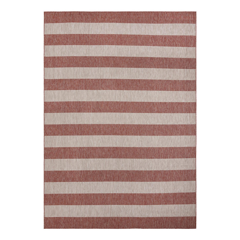 Simkins Striped Red/Gray Indoor / Outdoor Area Rug, Rectangle 10' x 14'1"