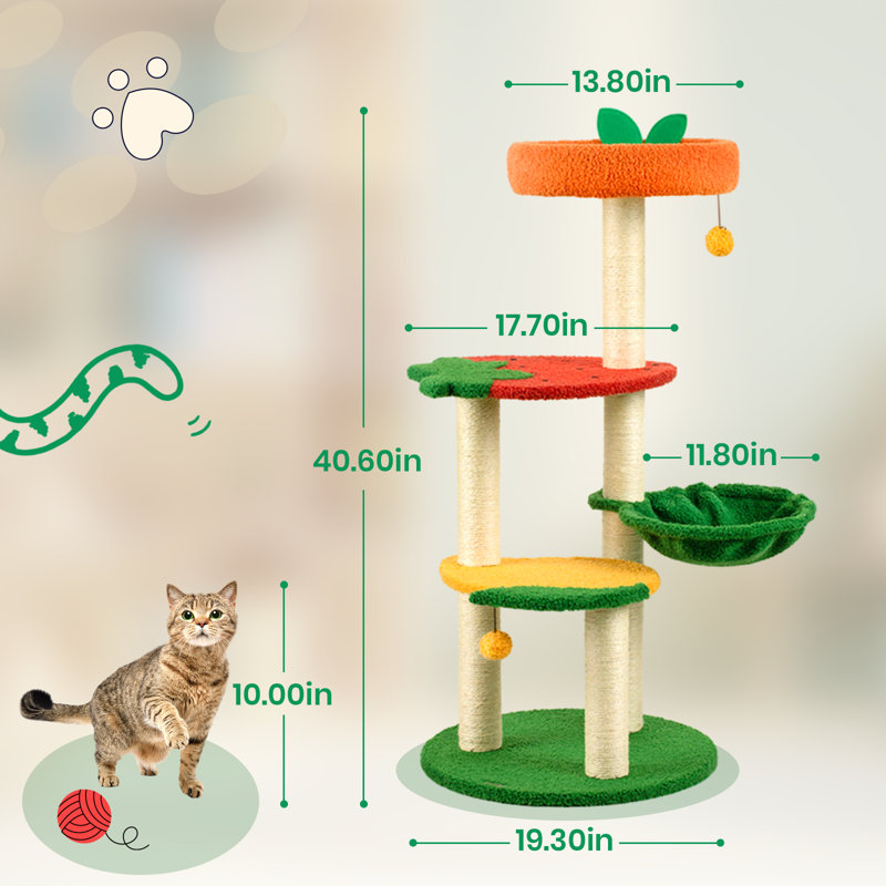 Arbre à chat 40,6 po Fruit World pour l'intérieur, tour pour grands chats avec poteaux à griffer, arbre à chat moderne