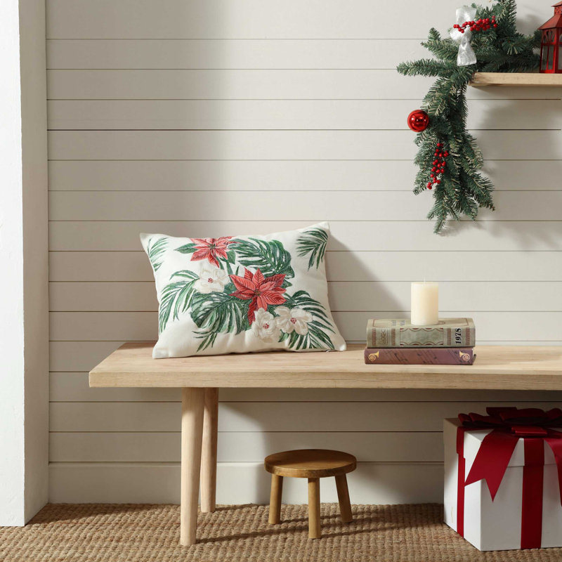 Pillow Cover & Insert, Rectangular, 15" H x 20" W, Red/Green/White Floral