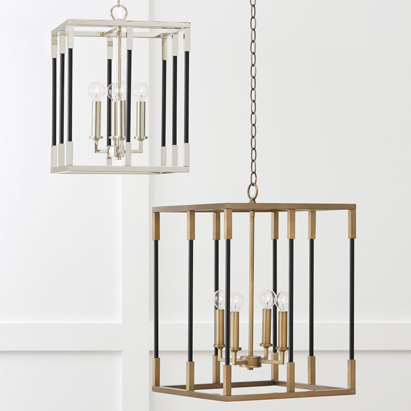 4 - Light Lantern Pendant, Polished Nickel/Black